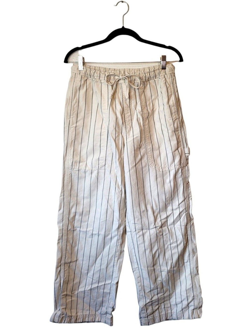 Aerie Cream Stripe Drawstring Carpenter Wide-Leg Pants Size S NWT